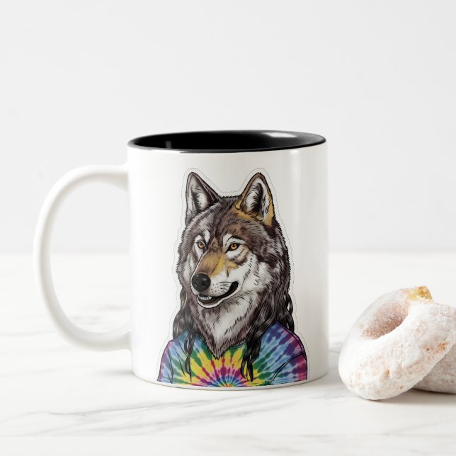 Jerry Garcia wolf  Two-Tone Coffee Mug (With Donut)