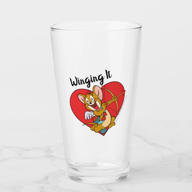 Jerry Mouse Dressed as Valentine Cupid Glass (Front)