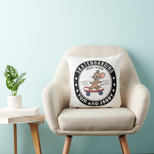Jerry Skateboarding - Ready To Ride Throw Pillow (Chair)