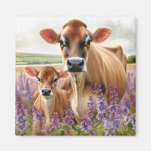 Jersey Cow and Calf Wildflower Magnet