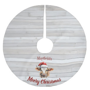 Jersey Cow Barn Wood "Moory Christmas"  Brushed Polyester Tree Skirt
