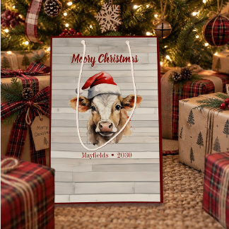 Jersey Cow Barn Wood "Moory Christmas" Medium Gift Bag