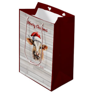 Jersey Cow Barn Wood "Moory Christmas"  Medium Gift Bag