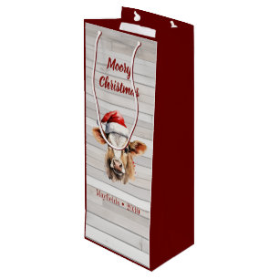 Jersey Cow, Barn Wood "Moory Christmas"  Wine Gift Bag