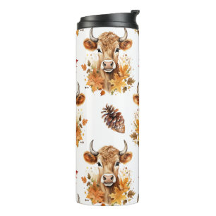Jersey Cow Fall Leaves Thermal Tumbler