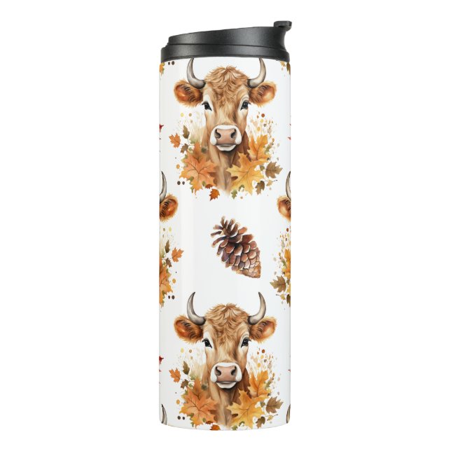 Jersey Cow Fall Leaves Thermal Tumbler (Rotated Left)