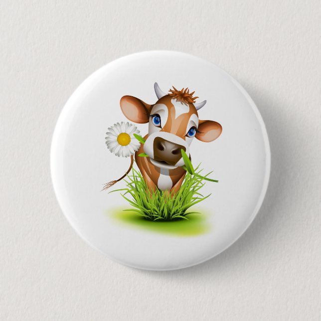 Jersey cow in grass 2 inch round button (Front)