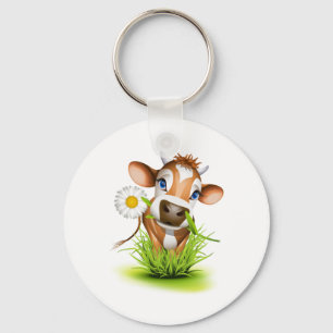 Jersey cow in grass keychain