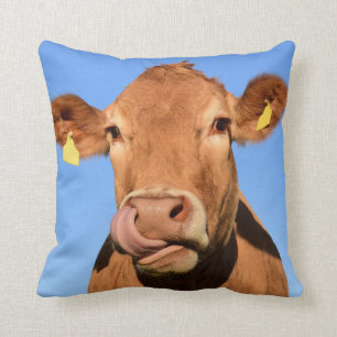 Jersey Cow Licking its Nose Throw Pillow