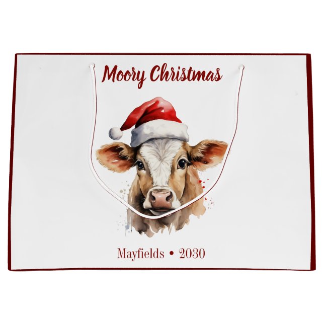 Jersey Cow "Moory Christmas"  Large Gift Bag (Front)