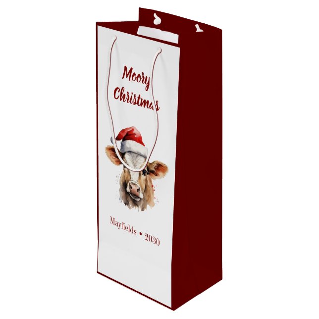 Jersey Cow "Moory Christmas"  Wine Gift Bag (Back Angled)