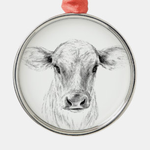Jersey Cow Pencil Drawing Art Metal Ornament