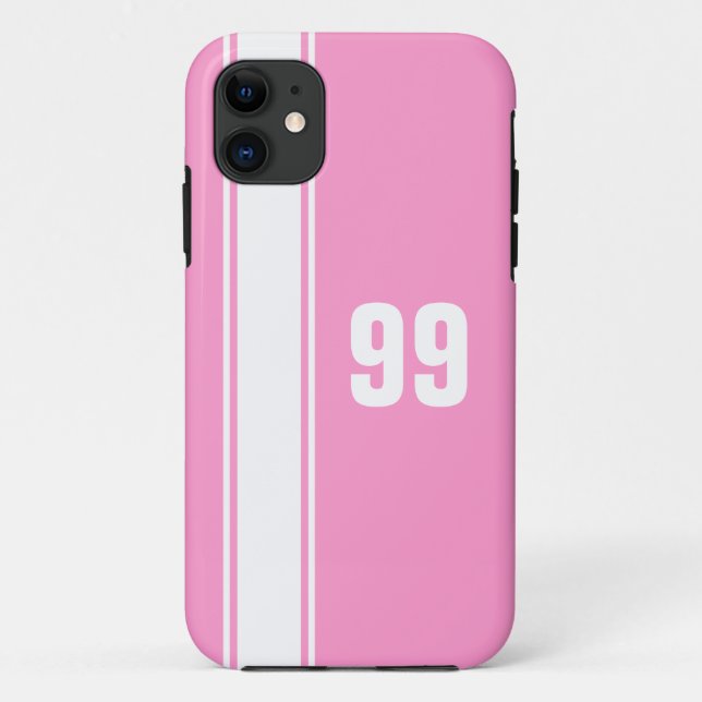 Jersey en bande rose et blanc numéroté coque iphon (Dos)