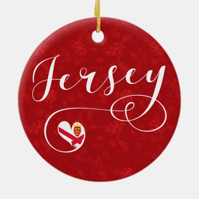 Jersey Flag Heart, Channel Islands Ceramic Ornament (Back)