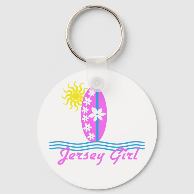 Jersey Girl baby Bodysuit Pink Surfboard W/Sun Keychain (Front)