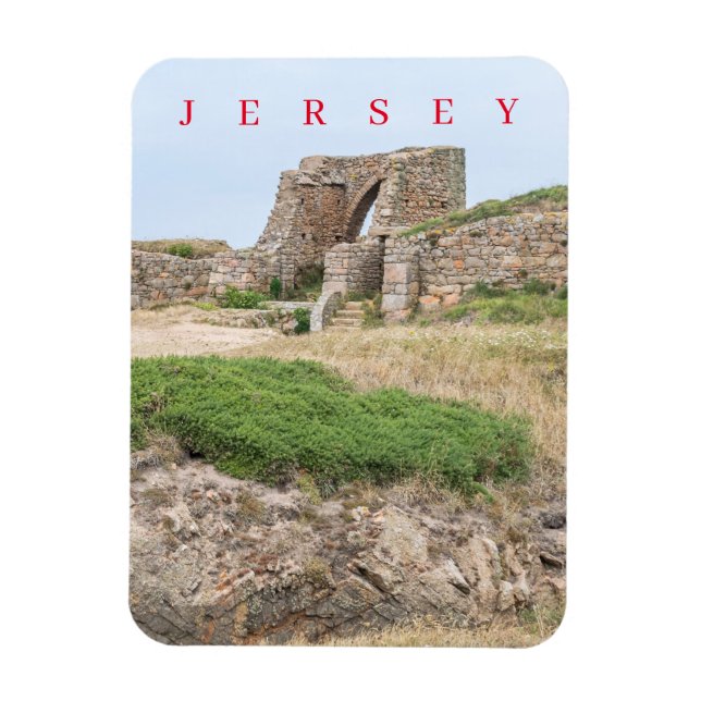 Jersey Grosnez Castle ruins view fridge magnet (Vertical)