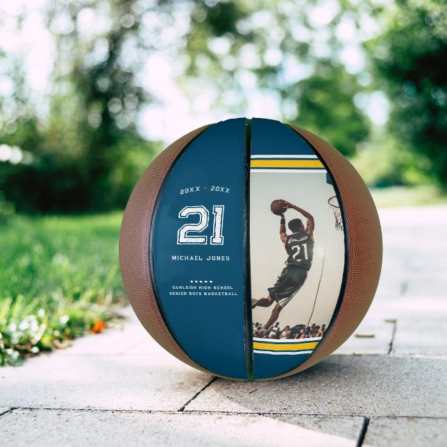 Jersey Number | Blue & Gold Graduation Monogram Basketball (Creator Uploaded)