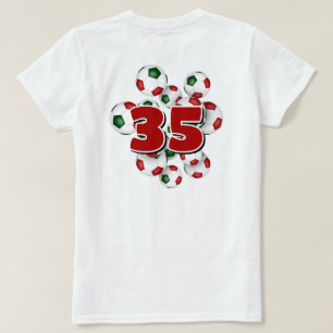 jersey number on group of red green soccer balls T-Shirt