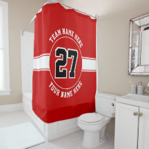 Jersey number, team and player name red and white