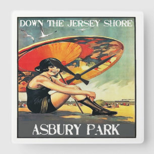 Jersey Shore Asbury Park 1920s Flapper Girl Square Wall Clock