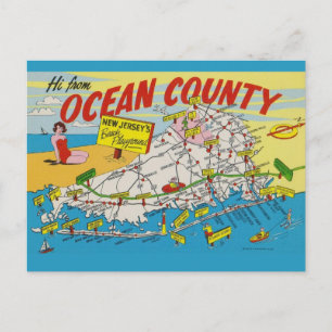 Jersey Shore Illustrated Map Postcard