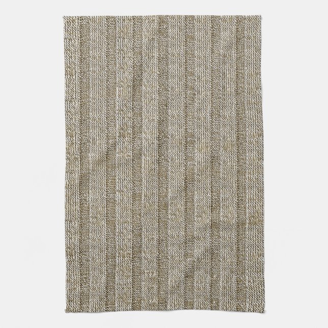 Jersey Stripe Knit Pattern in Soft Beige Kitchen Towel (Vertical)