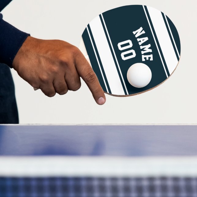 Jersey Style Blue and White Personalized Ping Pong Paddle (Insitu)