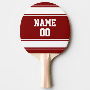Jersey Style Maroon and White Personalized Ping Pong Paddle
