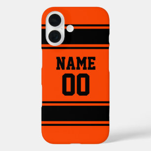 Jersey Style Orange and Black Personalized Sporty iPhone 16 Case