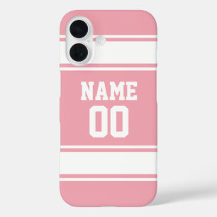 Jersey Style Pink and White Personalized Girly iPhone 16 Case