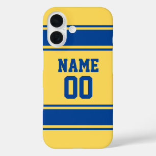 Jersey Style Yellow and Blue Personalized Girly iPhone 16 Case