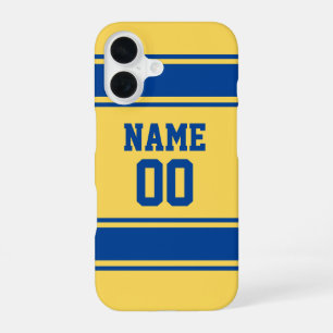 Jersey Style Yellow and Blue Personalized Girly iPhone 16 Case