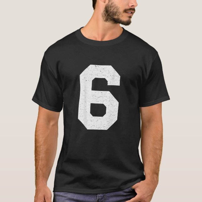 Jersey Uniform Number 6 Block Lettering T Shirt (Front)