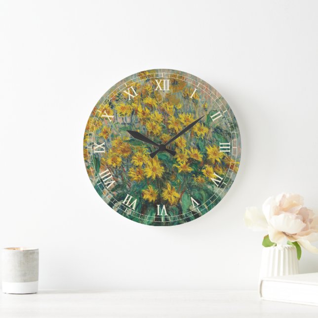 Jerusalem Artichoke Flowers by Claude Monet Large Clock (Home)
