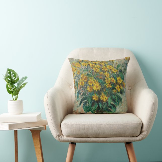 Jerusalem Artichoke Flowers by Claude Monet Throw Pillow (Chair)