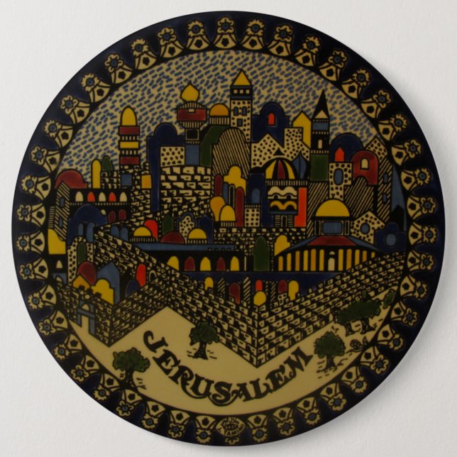 Jerusalem Ceramic 6 Inch Round Button (Front)