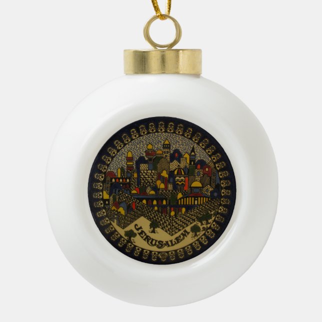Jerusalem Ceramic Ball Christmas Ornament (Front)