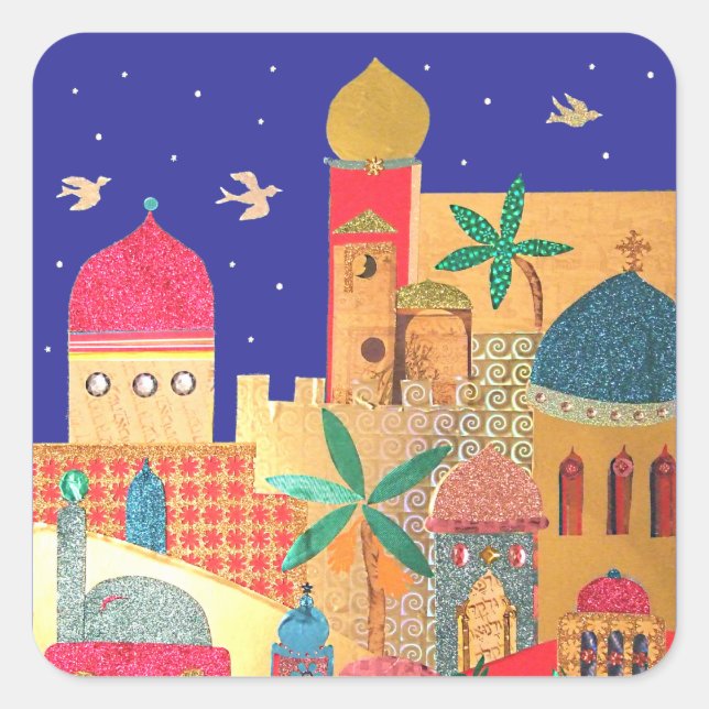 Jerusalem City Colourful Art Square Sticker (Front)