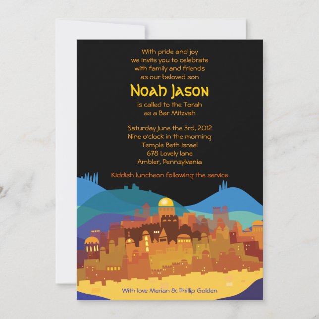 JERUSALEM CITY of GOLD Bar Bat mitzvah Invitation (Devant)