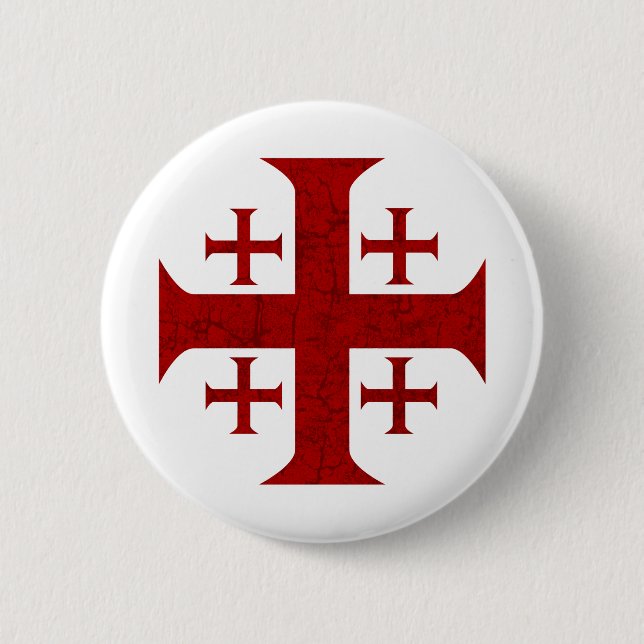 Jerusalem Cross, Distressed 2 Inch Round Button (Front)