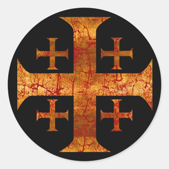 Jerusalem Cross, Distressed Classic Round Sticker (Front)