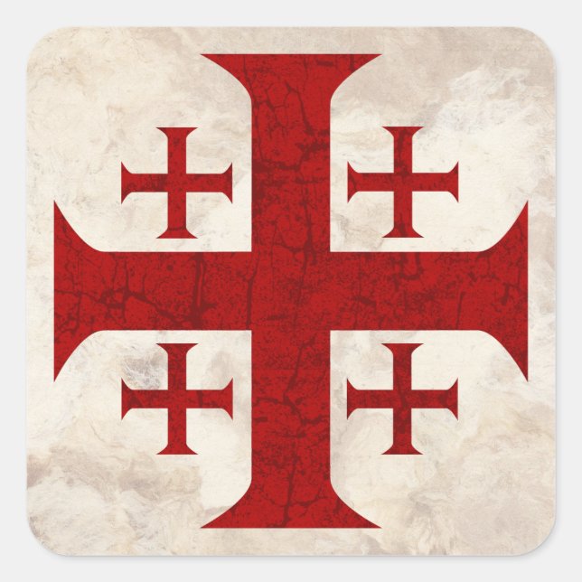 Jerusalem Cross, Distressed Square Sticker (Front)