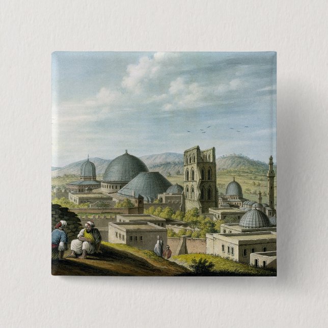 Jerusalem from the West, pub. by William Watts, 18 2 Inch Square Button (Front)