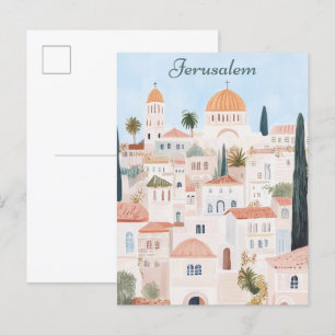 Jerusalem Gouache Paint Illustration Travel Postcard