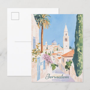 Jerusalem Gouache Paint Illustration Travel Postcard