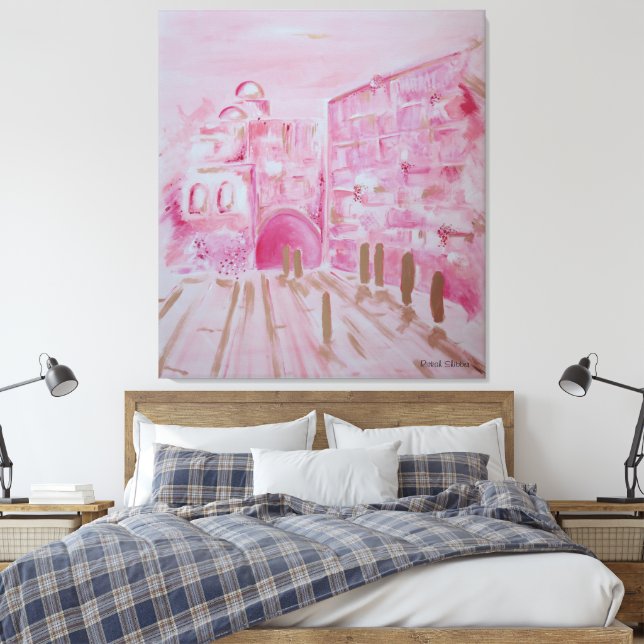 Jerusalem in Pink and Gold canvastavla Canvas Print (Insitu(Bedroom))