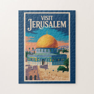 Jerusalem Israel Illustration Travel Art Vintage Jigsaw Puzzle