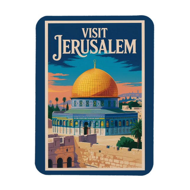 Jerusalem Israel Illustration Travel Art Vintage Magnet (Vertical)