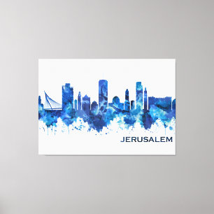 Jerusalem Israel Skyline Blue Canvas Print