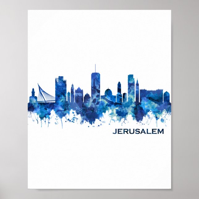 Jerusalem Israel Skyline Blue Poster (Front)